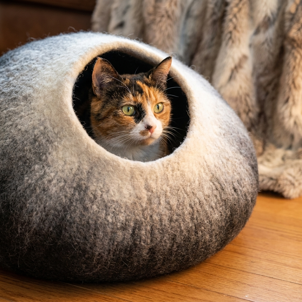 The Cat Cave - Eco-Friendly Felted Wool Cat Bed