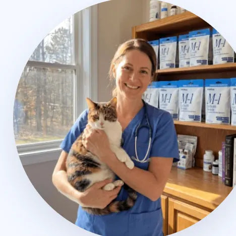 Dr. Naomi Park holding a calico cat